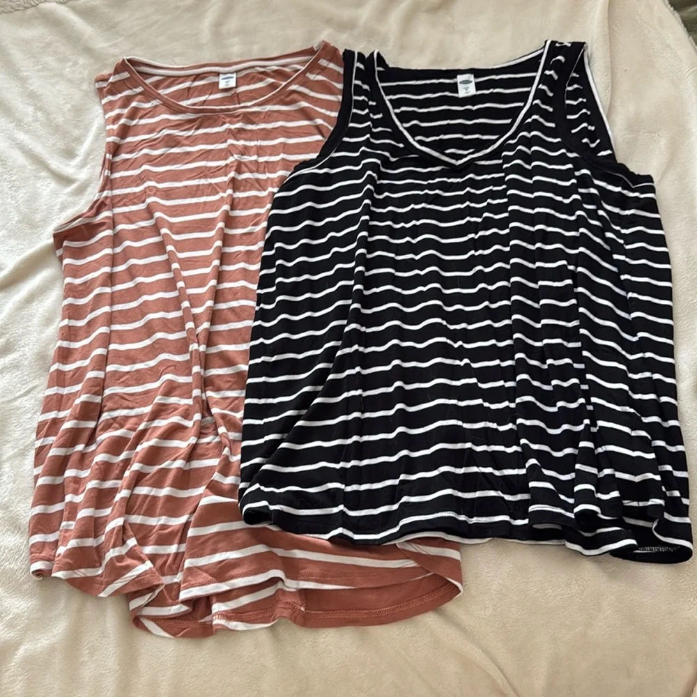 BUNDLE!! Old Navy Striped Tank Tops - Black and Mauve - Picture 1 of 5